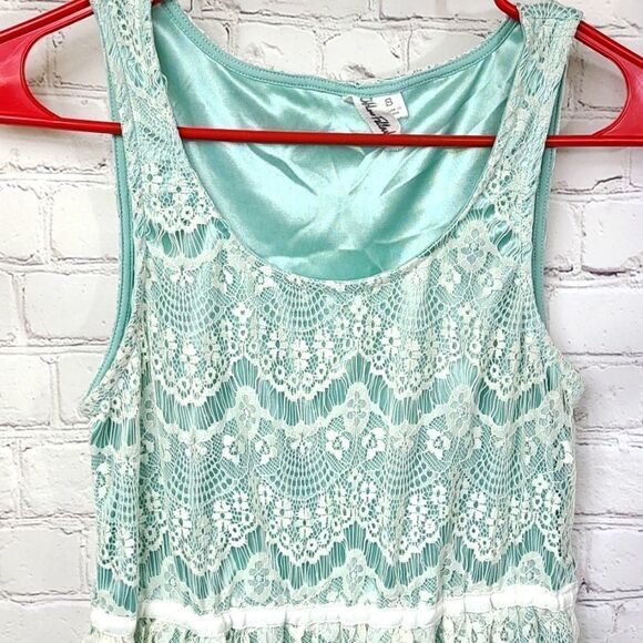 Lulus Others Follow Lana Mint and White Lace Dress Sleeveless Stretch Knit Mini - Picture 3 of 16